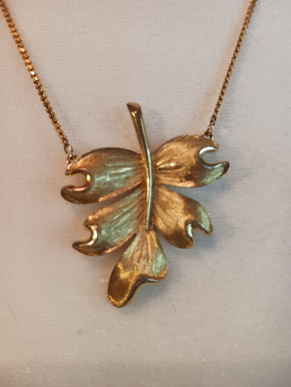 Vintage Leaf Necklace Goldtone Boho Whimsical Earthy Nature